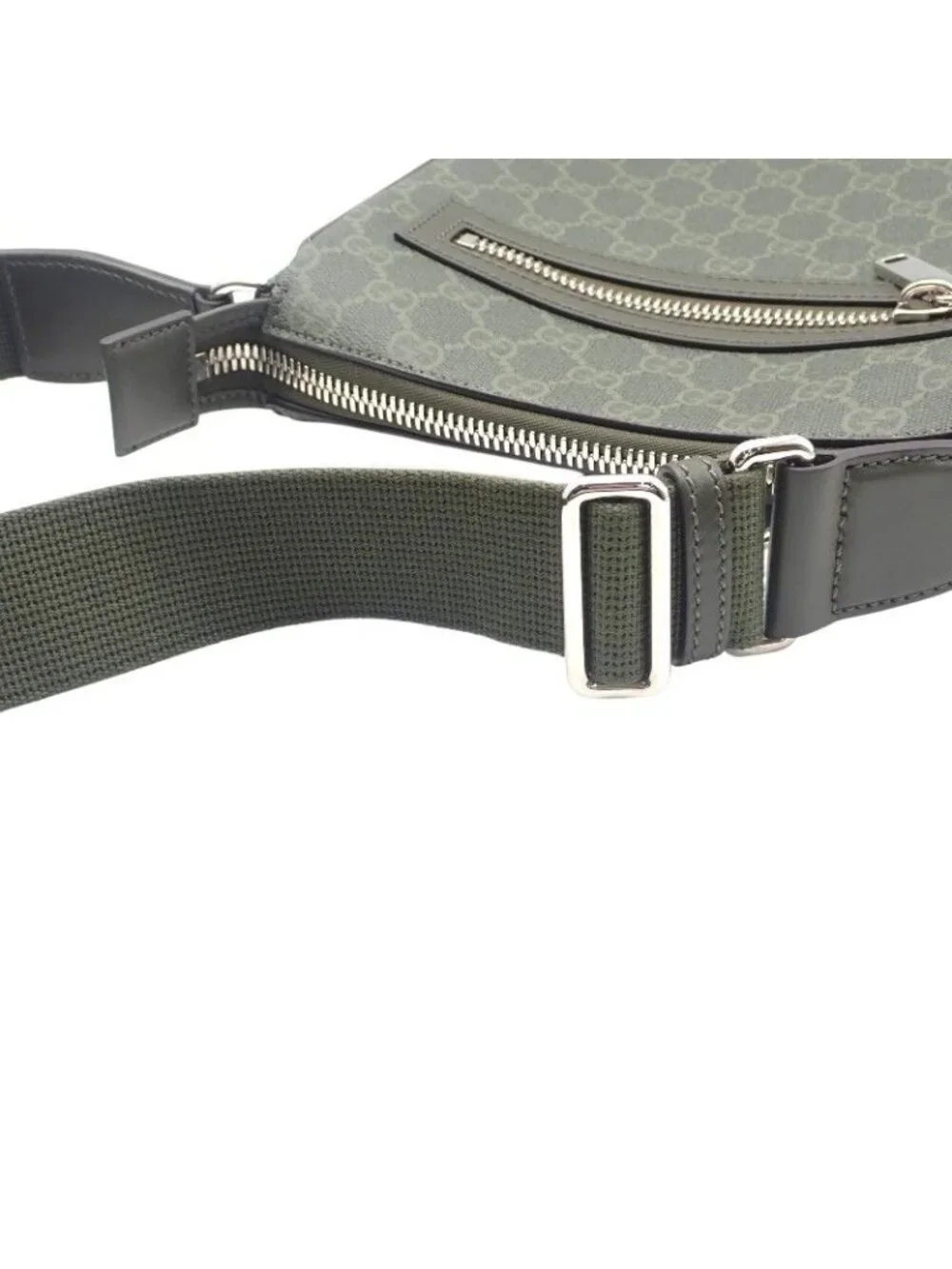 Gucci Small Messenger Bag GG Supreme Canvas Khaki Silver